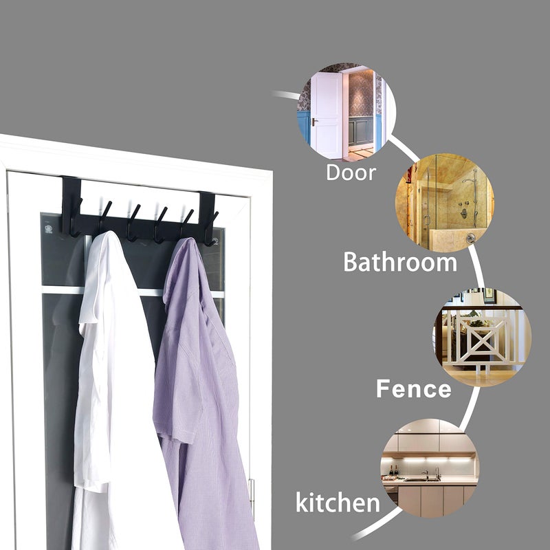Dseap Over The Door Hook Hanger - 6 Hooks Over Door Coat Rack for Hanging Clothes Hat Towel, Black, 2 Packs - Image 5